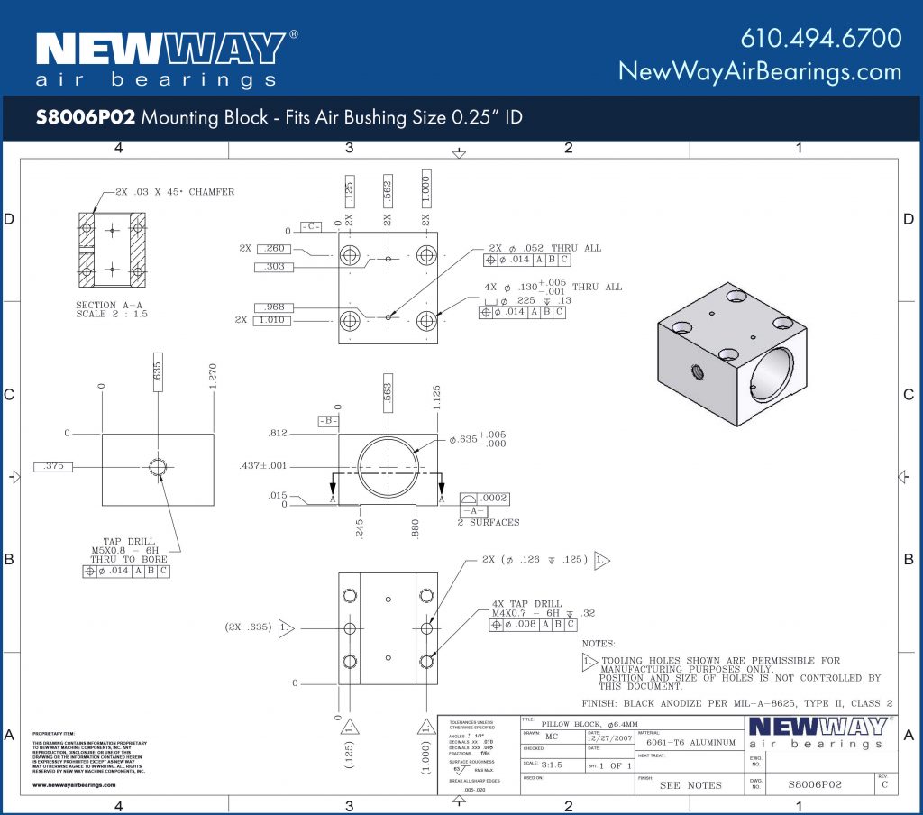 0.25in id mounting blocks engineering drawings